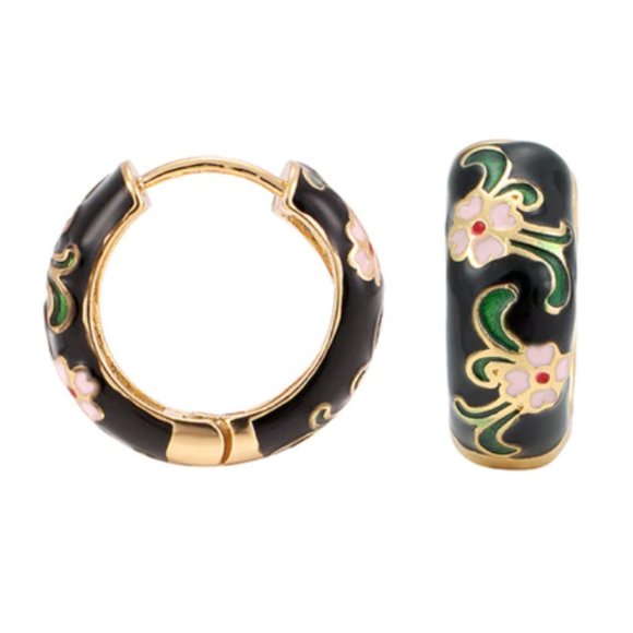 Jewelry - Enamel Flower Hoop Earrings